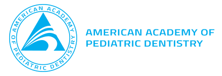 Logo of the American Academy of Pediatric Dentistry, featuring a blue triangle and wave symbol on a black background.