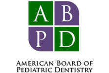 Logo with green and purple blocks featuring letters A, B, P, D. Text below reads "American Board of Pediatric Dentistry" on a black background.