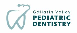 Logo featuring a stylized bear resembling a tooth, alongside the text "Gallatin Valley Pediatric Dentistry" in teal lettering on a white background.